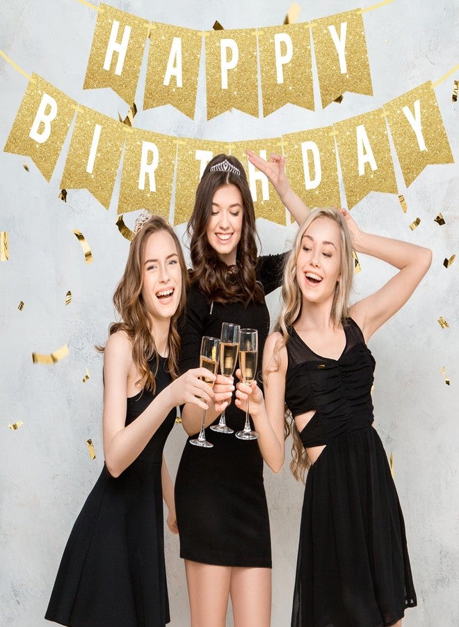 Pretyps Gold Happy Birthday Banner - Glittery Gold Birthday Banner for Party Decorations for Women Men Girl Boy, Birthday Sign Decor Party Decor Party Supplies - Image 2